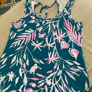 Lilly Pulitzer tank top with back hassle ties, beautiful teal and pink colors